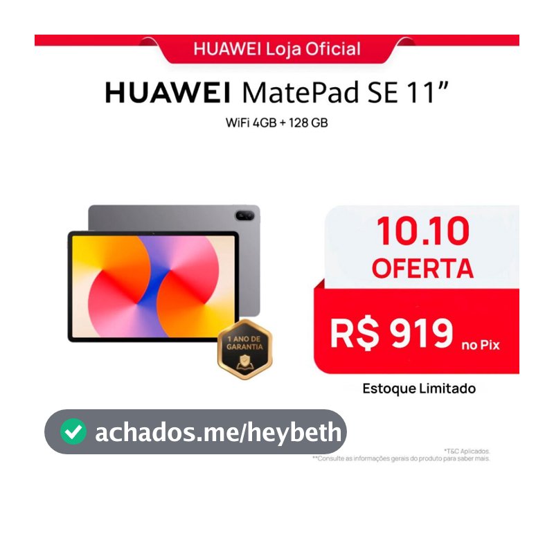 HUAWEI MatePad SE 11" | Tablet | Design de Corpo Único em Metal | 7700 mAh + Superbateria de 22,5 W