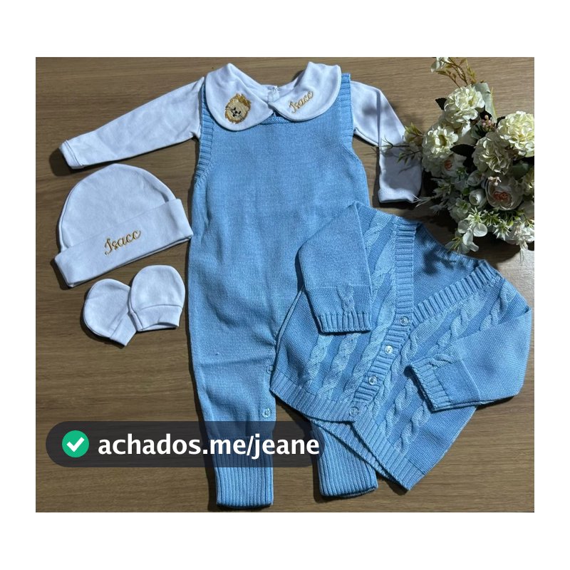 Conjunto saida maternidade tricot Personalizado com o nome do seu bebê menino menina 5 peças