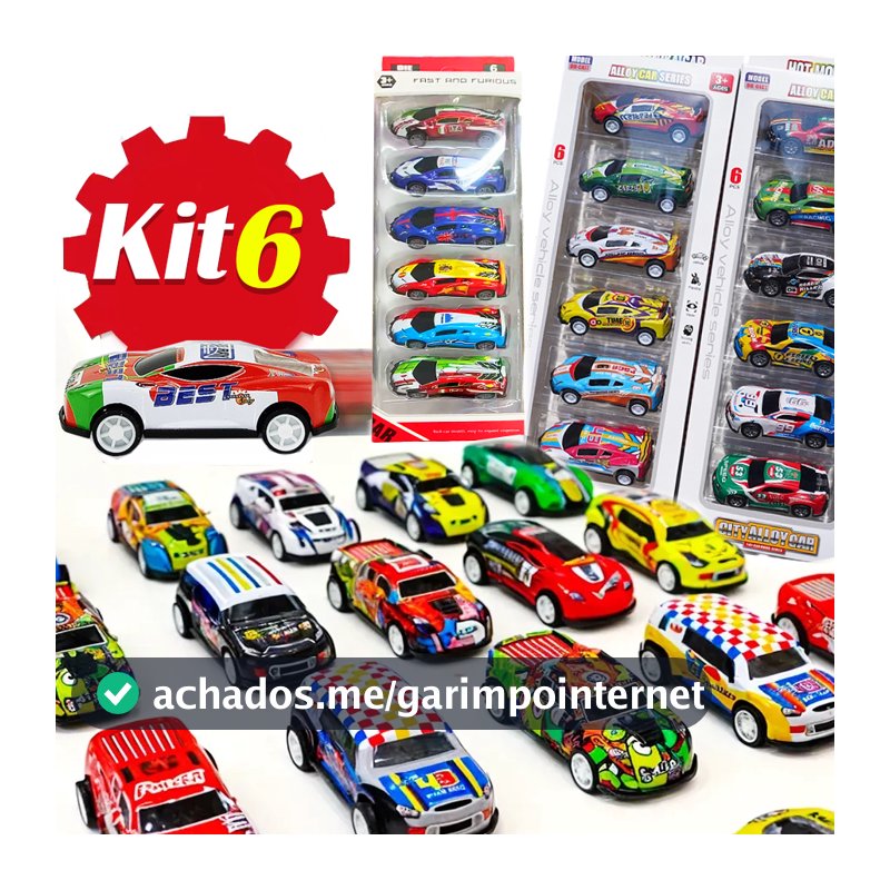 Kit 6 Carrinhos de Metal com Fricção e Roda Livre | Brinquedo Colorido para Crianças