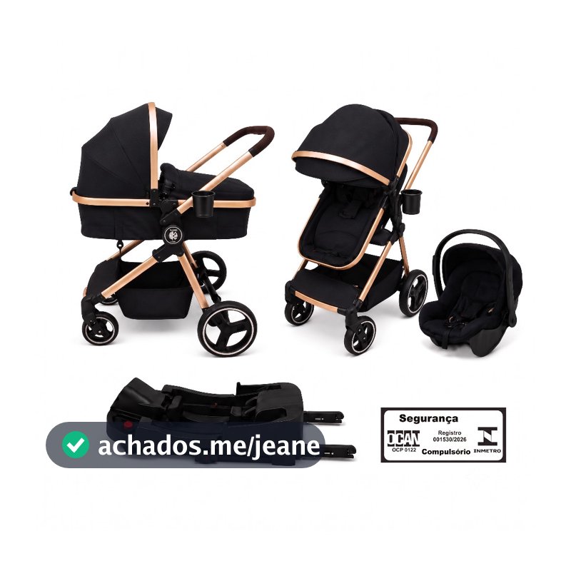 Carrinho de Bebê Levvi One Trio Ragaluma com Bebê Conforto Moisés Reversível e Base Veicular Isofix