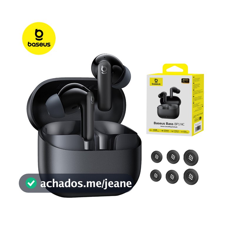 Fone De Ouvido Sem Fio Baseus BP1 NC ANC 41Horas de Música Bluetooth 6.0 Portátil IP55 Resistente Suor  e Poeira