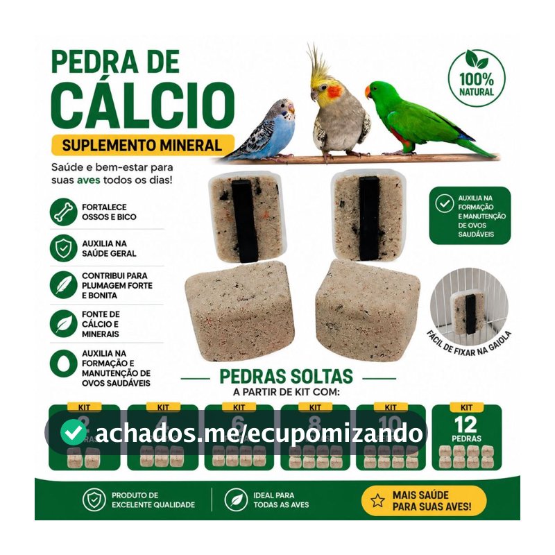 Pedras Cálcio Passaros Kit Calopsita Periquito Papagaio Aves Suplemento Mineral Digestão Bico Forte