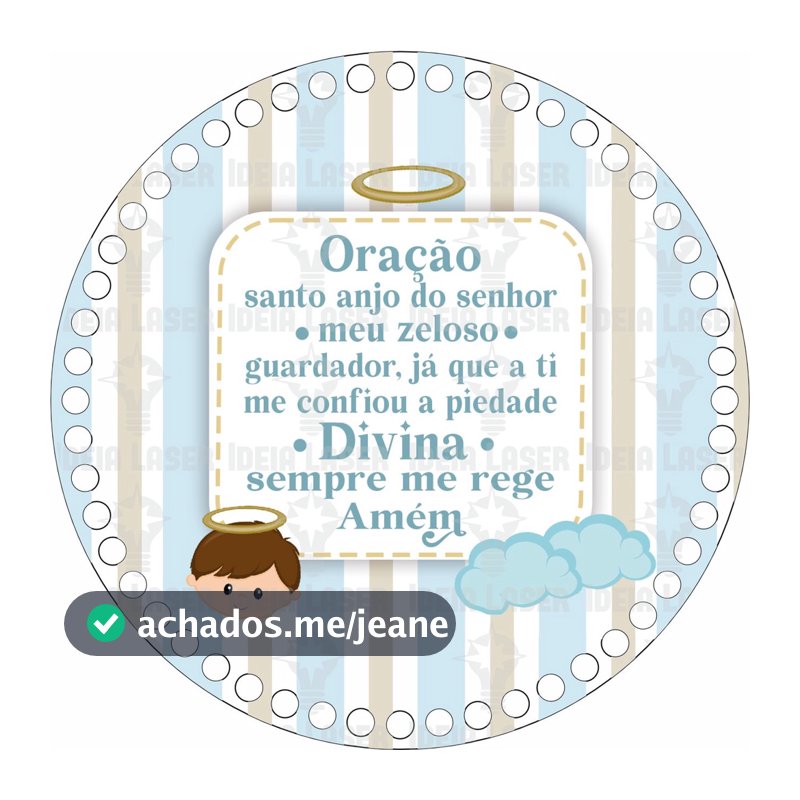 Base MDF Fio de Malha Crochê Redonda Estampada Oração do Santo Anjo