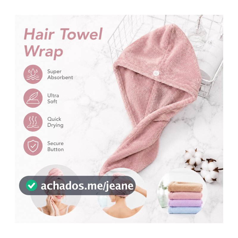 2 Unidade Toalha Grossa Mágica Para Cabelo Secar Rápido Touca Banho Microfibras Várias Cores Casa Promoção
