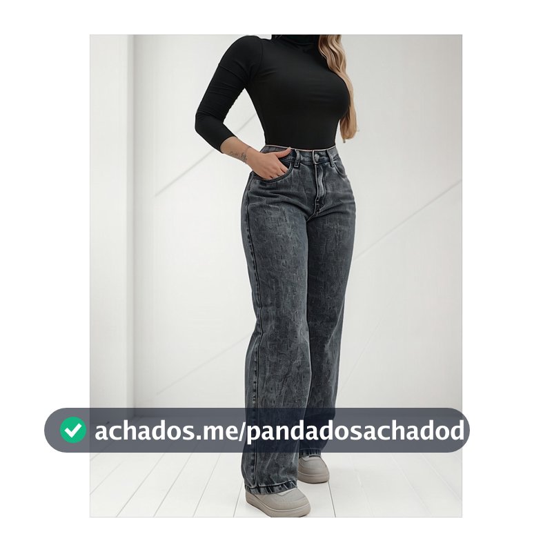 Calça Jeans Feminina Wide Leg Pantalona Cinza Grafite