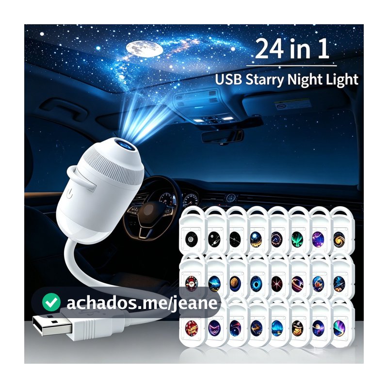2 Em 1 Mini Starry Sky Galaxy Projetor Carro USB Luz Noturna Interior Decoração De Teto Iluminação Ambiente
