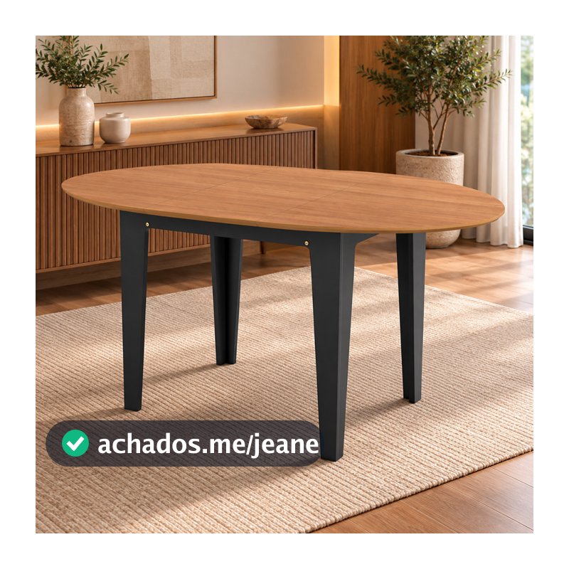 Mesa de Jantar Oval Extensível até 159x90cm em MDF Freijó Preto Fosco Dalla Costa