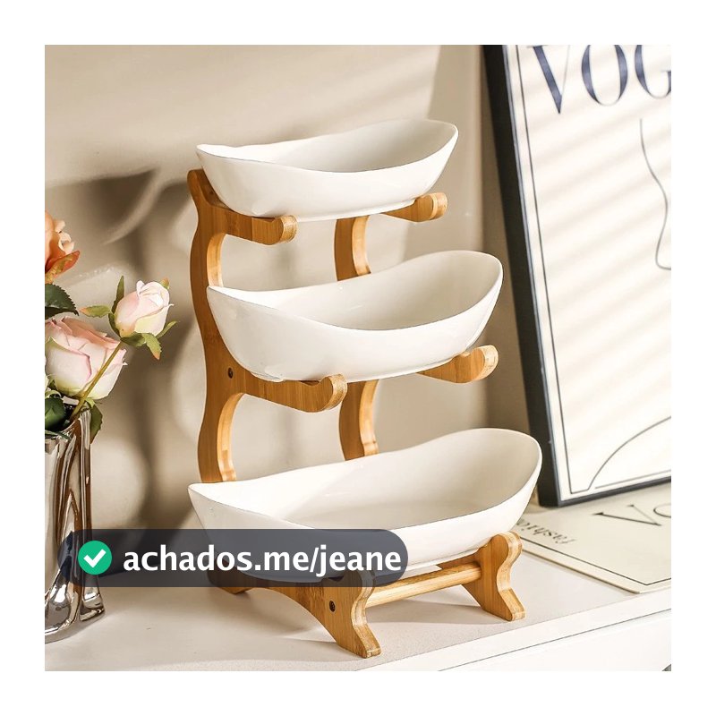 Prato De Bambu Com Três Camadas Para Lanches