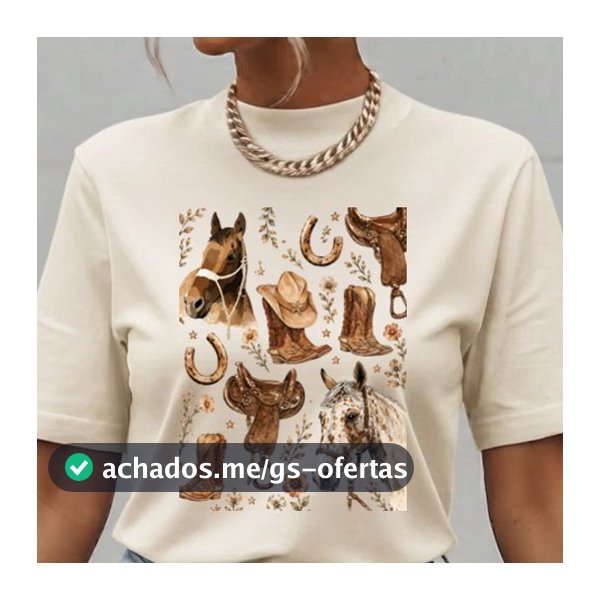 camiseta 100%algodão t-shirt blusa feminina estilo descolada menina rodeio country cavalo bota cela