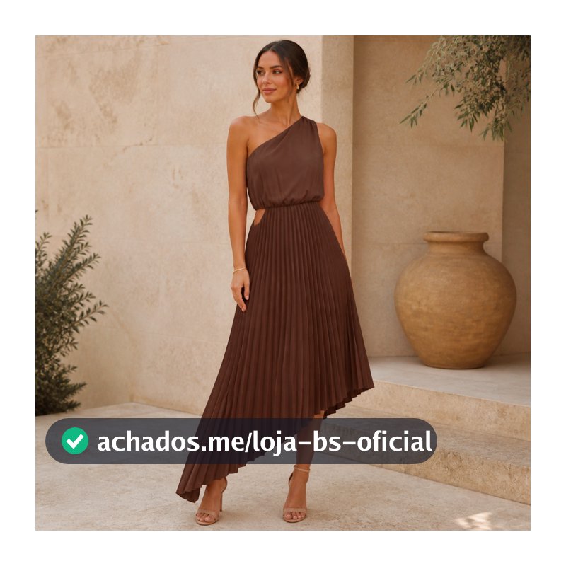 Vestido Feminino Plissado Longo Assimétrico Elegante Festa Verão Casual Chic Moda ref 251032