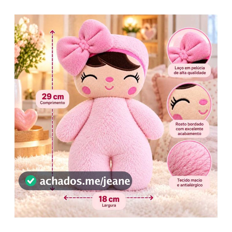 Boneca Bubu de Tecido Antialérgico Lavável Pelúcia Macia Fofa e de Ótima Qualidade