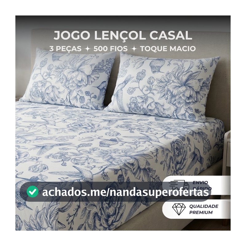 Jogo de Lençol Estampado 3 Peças 500 Fios Micro Percal Penteado Cama Solteiro Casal Queen King Macio