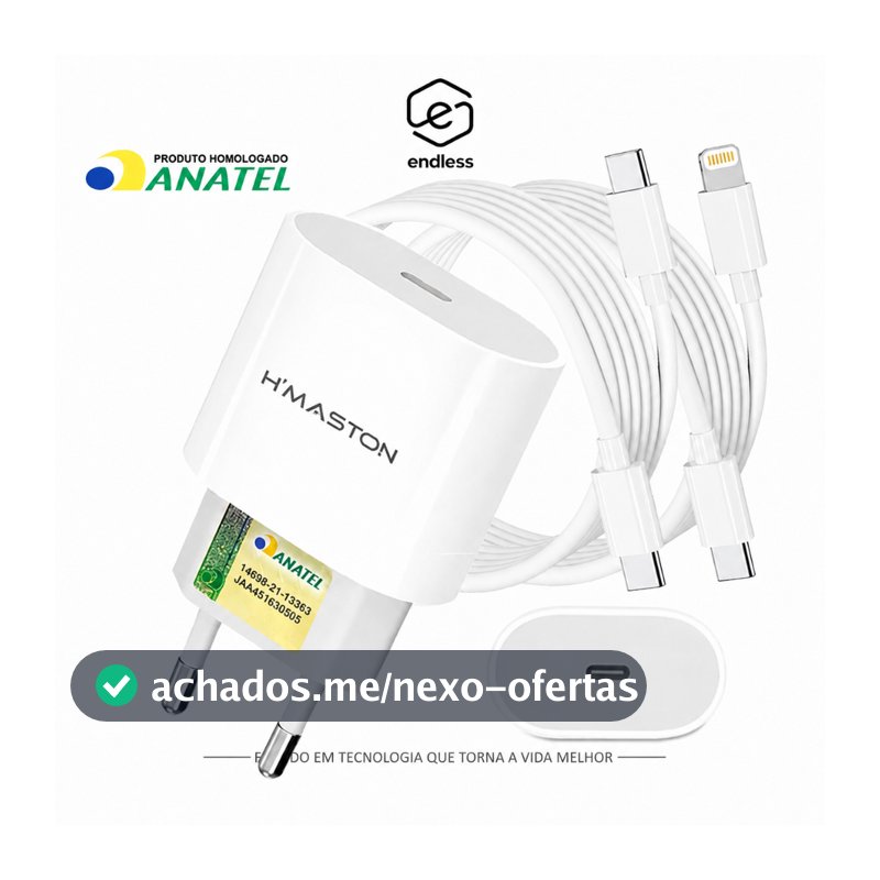 Carregador de Carregamento Turbo 30w Fonte 3A Torre Carregar Celular Tipo-C com Cabo Lightning(ios)