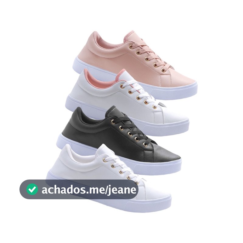 Kit 4 Tênis Feminino Casual Confortavel Preto Branco Rose