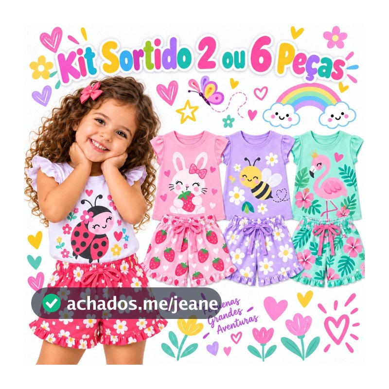 Kit Sortido 2 ou 6 Peças Roupa Infantil Verão Menina Conjunto Infantil Bebê Menina Conjuntos Verão Entrega Rapida