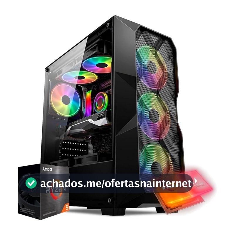 PC Gamer Ryzen 5 5500 RTX 3050 6GB 16GB RAM SSD 500GB Fonte 500W Gabinete Gamer RGB com Fans