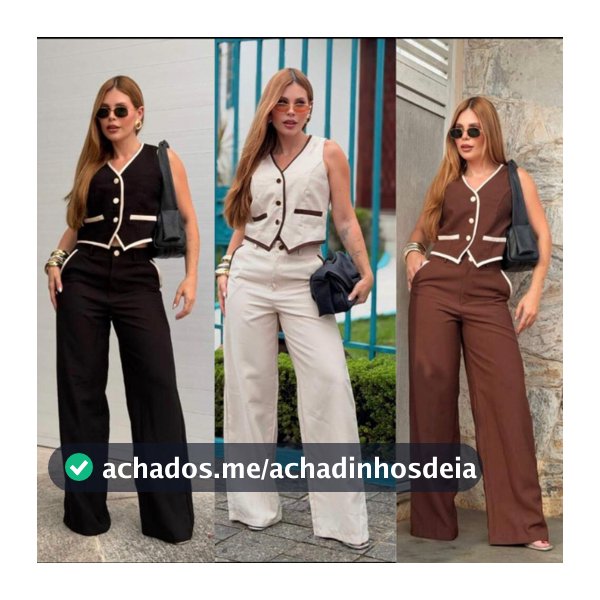 Conjunto Feminino Bicolor Tendencia Elegante e Estiloso Calça Pantalona e Colete Com Botões