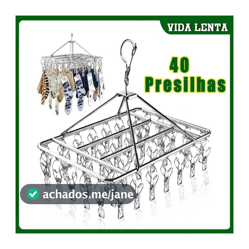 Varal Retângulo Inox 40 Clips Prendedores Para Apartamento Roupa