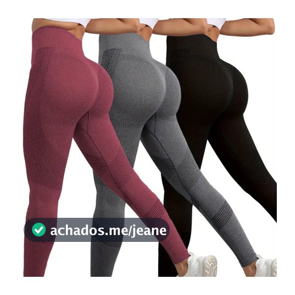Kit 3 Calças Legging Feminina Academia Fitness Cintura Alta Levanta Bumbum Zero Transparência