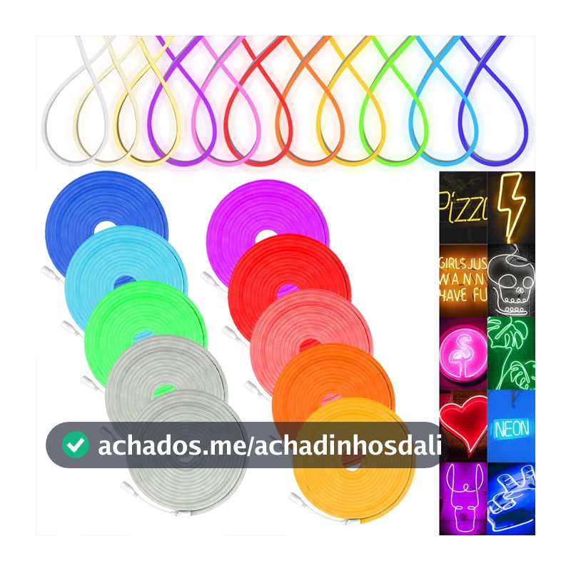 Fita de Led Mangueira Neon 5 Metros Corte 2.5cm Flex 12v Alto Brilho - Varias Cores, Com ou Sem Fonte