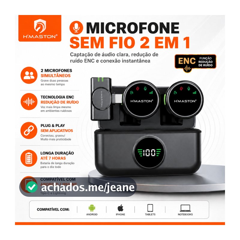Microfone Profissional Sem fio De Lapela Redondo Magnético Com Redução de Ruído H'maston MK18/19