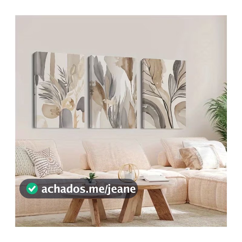 Trio de Quadros Decorativos Abstratos em Tons Neutros Bege, Nude e Cinza – Elegância Minimalista com Toque Natural