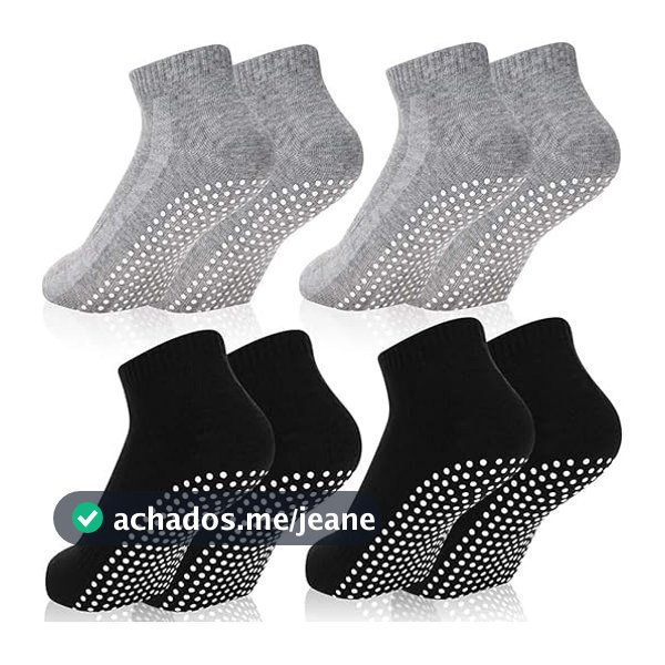 Kit 3 ou 6 Pares Meia Cano Curto Com Antiderrapante Pilates Unissex Algodão Conforto