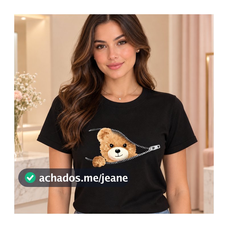 Camiseta Feminina T-Shirt Urso Fofo Algodão Premium Blusa Básica Confortável