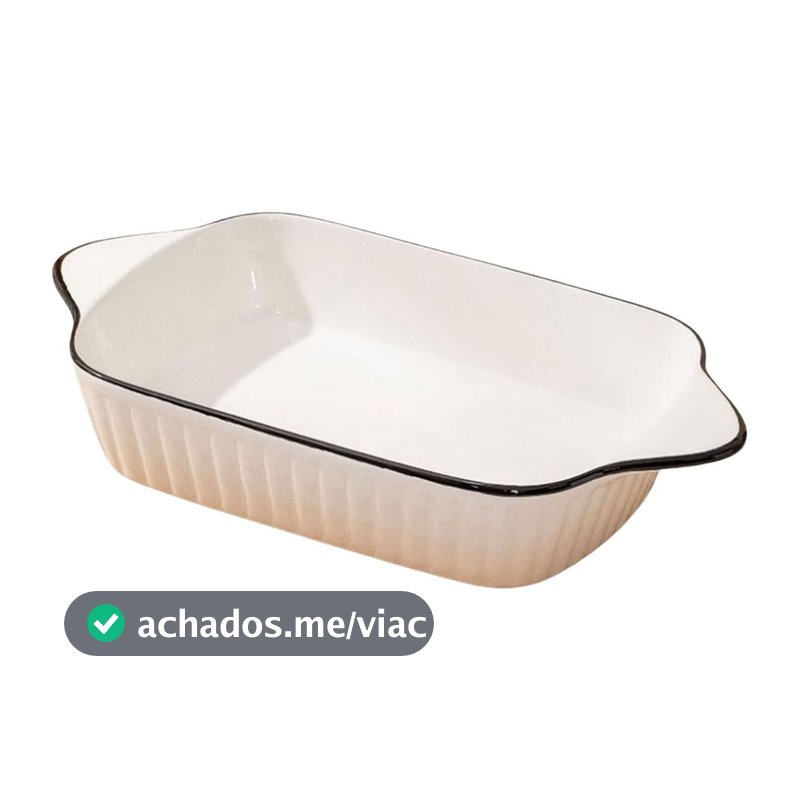 Refratário de Cerâmica Retangular com Alças Branco 26X14cm