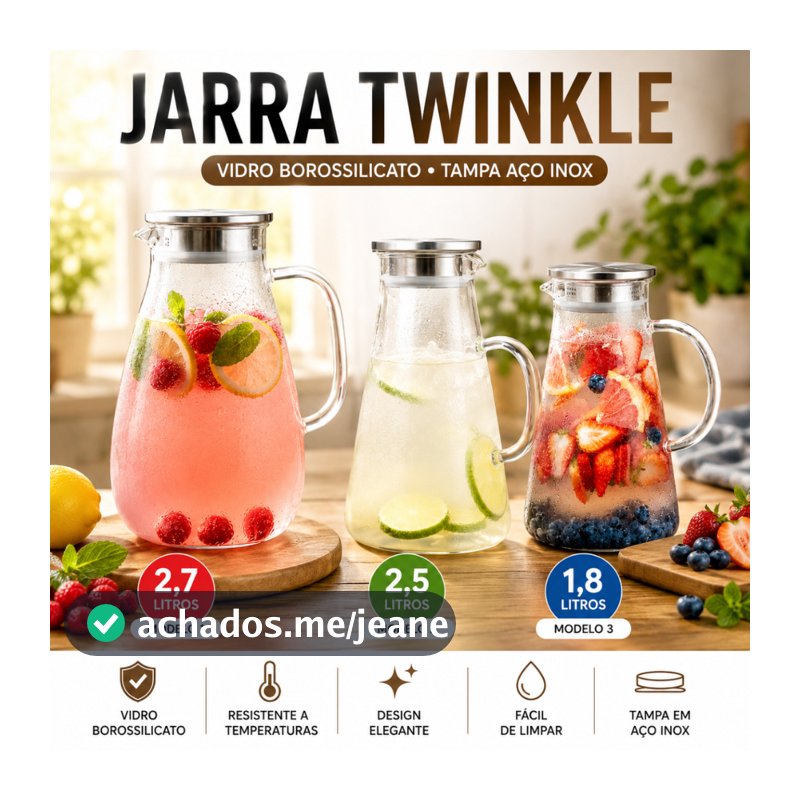 Jarra de Vidro Borossilicato 2,5L / 2.7L / 1.8L Tampa Inox e Filtro Tamanho Familia Festas Decoração
