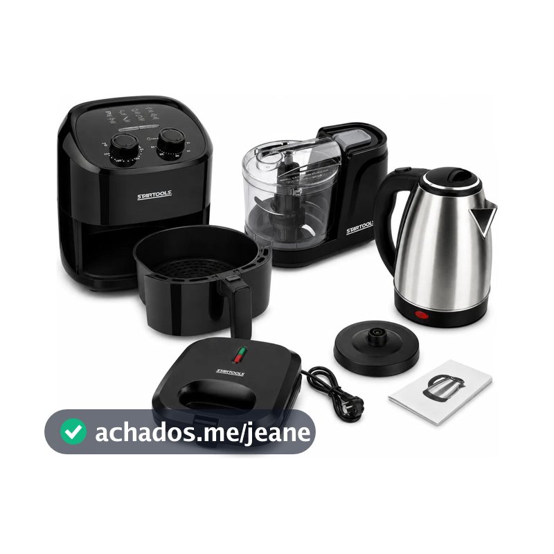 Kit Cozinha 4 Em 1 Air Fryer Grill Chaleira Processador 110V