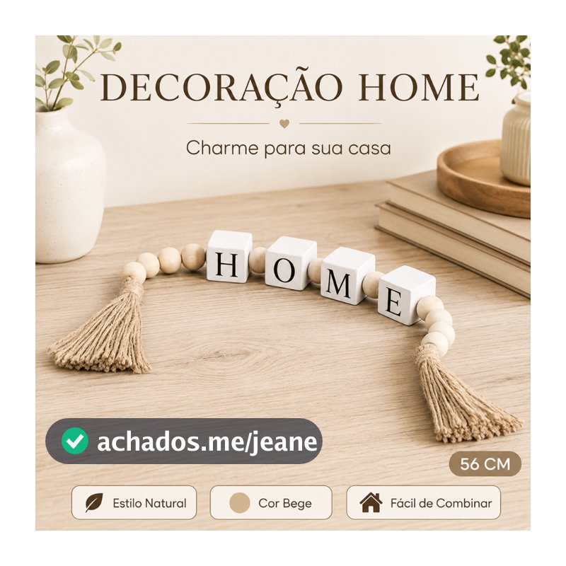 Enfeite Decorativo HOME DENDI Contas de Madeira com Tassel Bege 56cm para Mesa e Aparador