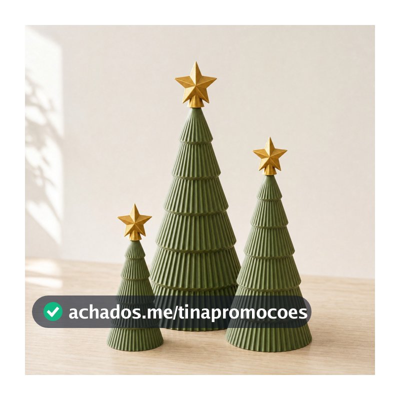 Kit 3 Mini Árvores de Natal Decorativas 10, 12 e 15 cm Enfeite de Mesa com Estrela Dourada