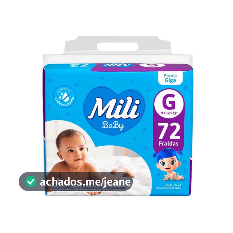 Fralda Mili Baby Tamanho G Pacote Giga 72 Unidades Descartáveis