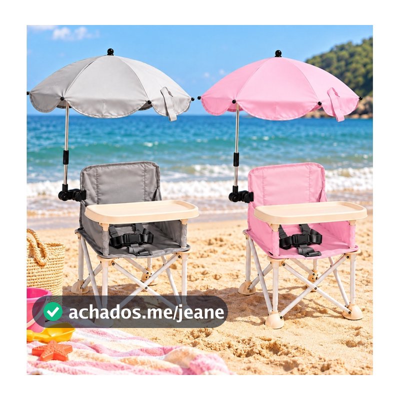 Cadeira de Praia Infantil Dobrável com Guarda-Sol Bandeja Removível e Cinto Vymo