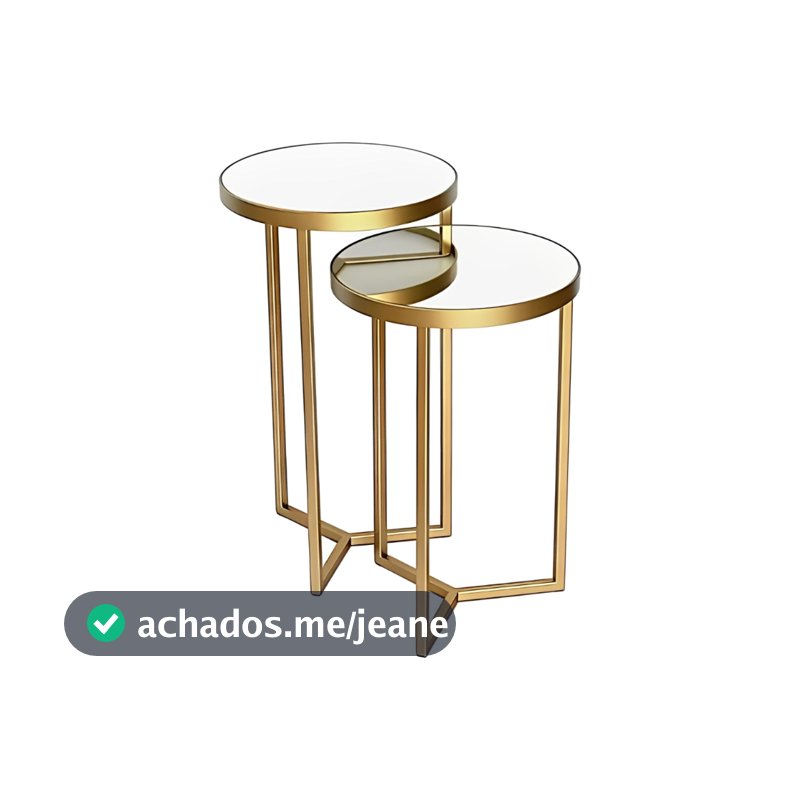 Conjunto de Mesas Laterais Redondas de Metal Dourado com Tampo Espelhado Mesa de Canto