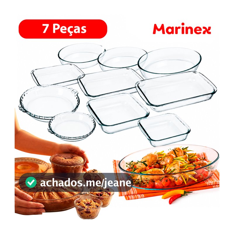Conjunto Marinex  Kit  Jogo de Travessas 7 peças Variadas em Vidro Temperado próprias P/ Forno