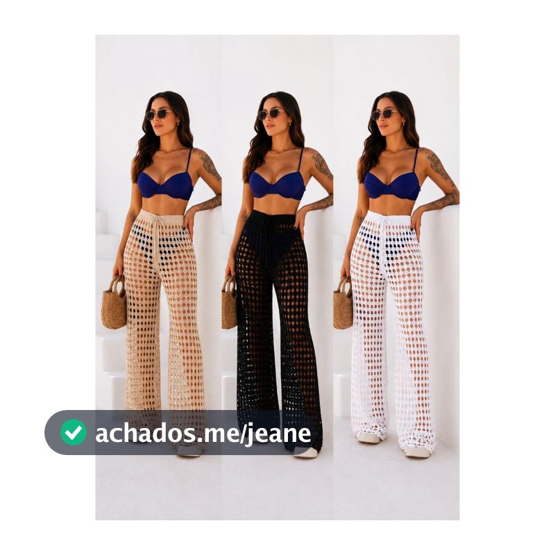 Calça Feminina Saída de Praia Tricô Crochê Slim e Plus Size Moda Verão Praia Piscina 2026