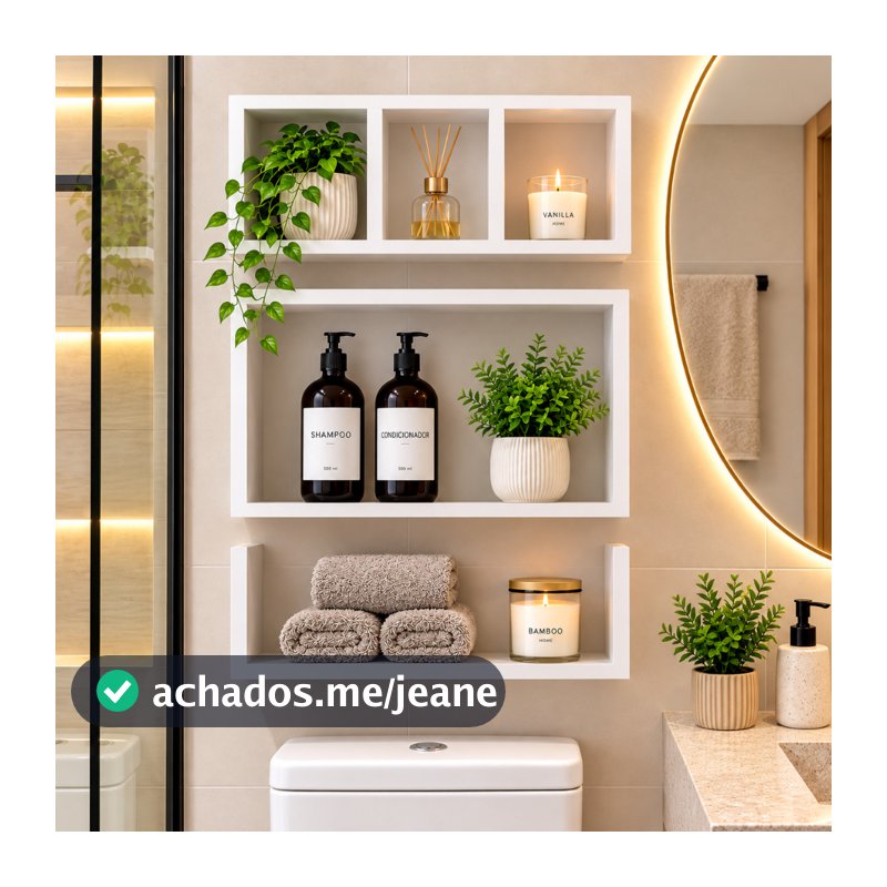 Kit 3 Prateleiras Nichos para Banheiro Organizador em Freijo ou Branco decorativo 100% Mdf