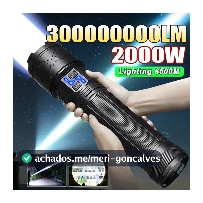 Lanterna LED mais poderosa 30000000LM forte luz táctica tocha grande luz recarregável tocha de longo alcance