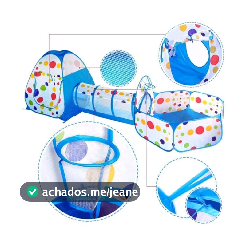 Barraca Túnel 3 Em 1 Dobrável Azul Claro Com Cesta De Basquete Toca 3 Em 1 Promoção