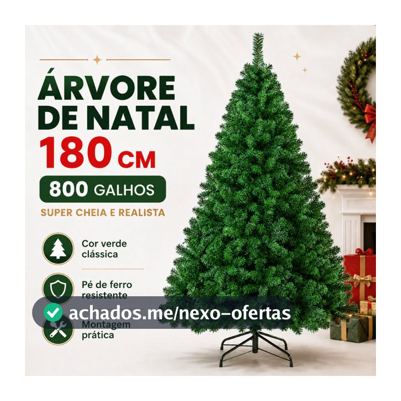 Árvore de Natal 1,80 Metros 800 Galhos Pinheiro Verde Cheia Luxo Gorda Decoração 180cm