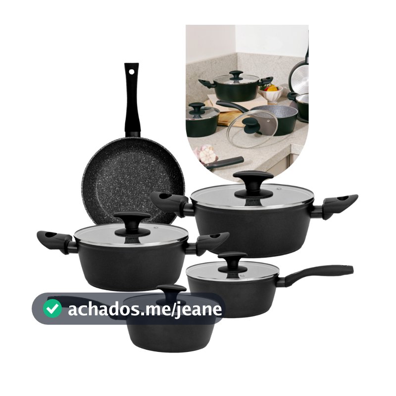 Jogo de Panelas Brinox Antiaderente Ceramic Life Orion Com Indução 5 Peças Preto