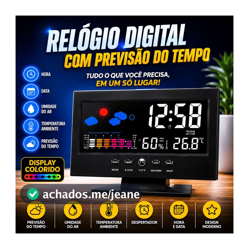Relógio Digital de Mesa com Luz por Voz Temperatura e Umidade Despertador Previsão do Tempo-Onistek