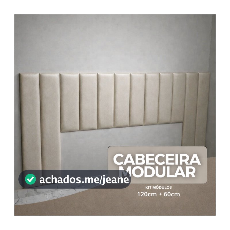 Cabeceira Modular Estofada 120x20cm e 60x20cm Em Mdf Tecido Suede Premium