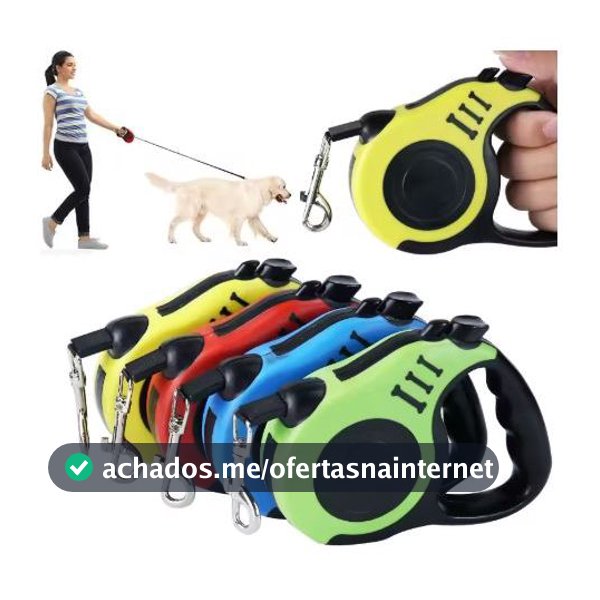 Coleira Guia Retrátil 3 Metros Pets Cachorro Cães Gatos Resistente Com Trava Até 11.33kg