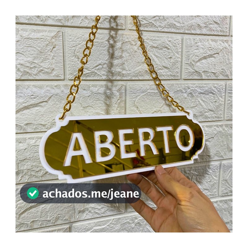 PLACA ABERTO E FECHADO COM CORRENTE E VENTOSA EM ACRILICO ESPELHADO