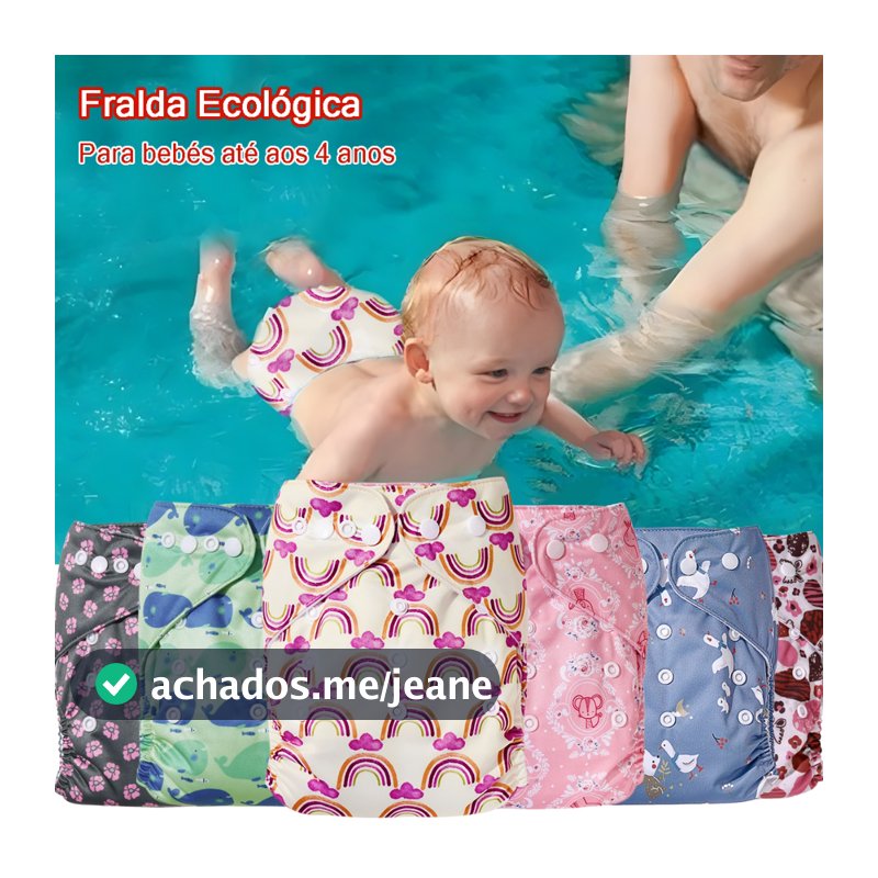 Fralda Ecológica Reutilizável Com Absorvente Ajustável com Botões Impermeável Conforto para Bebês