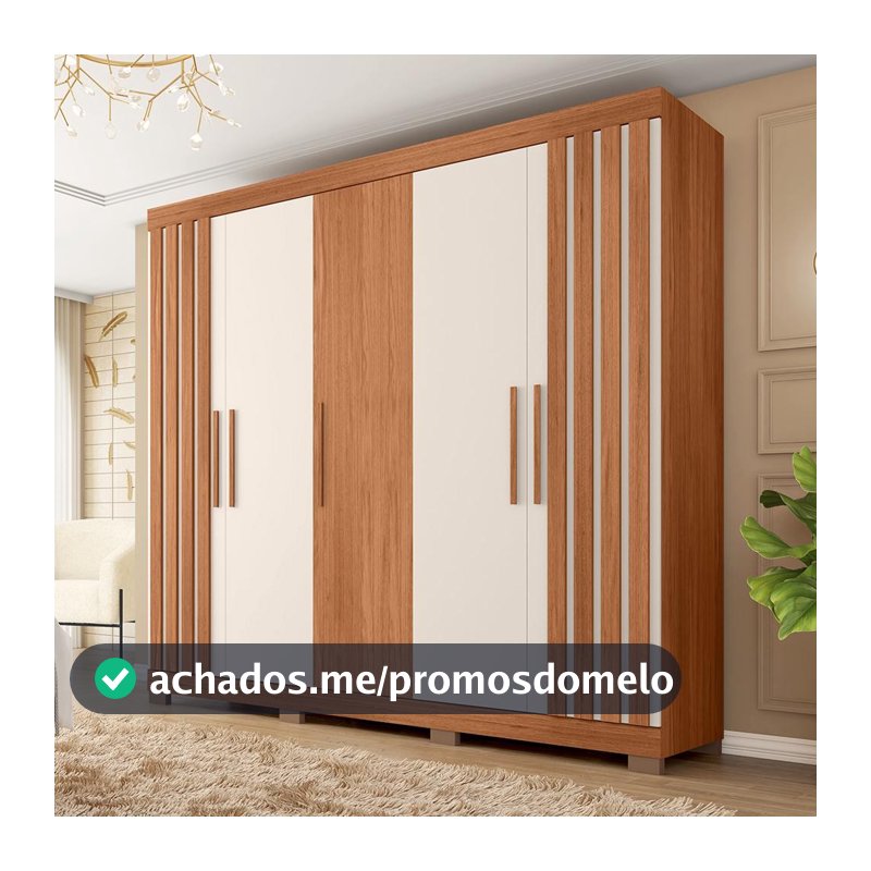 Guarda Roupa Grande Casal 5 Portas 2 Gavetas Ripado Marta Buriti Freijó Caemmun
