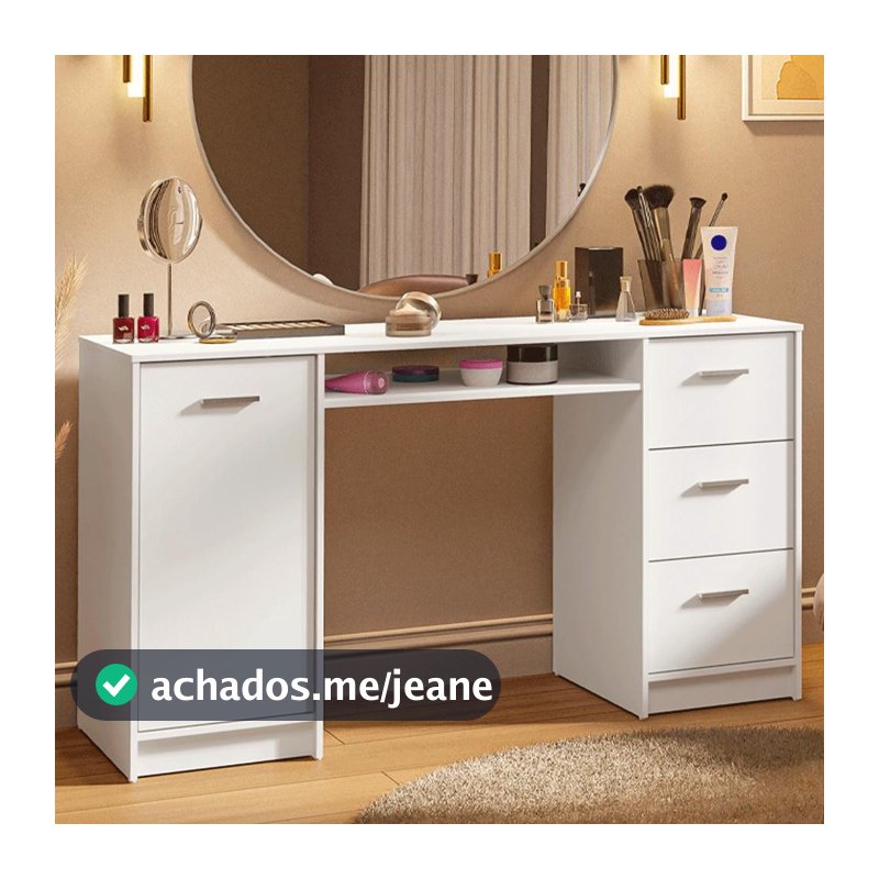 Escrivaninha Penteadeira 136cm 1 Porta 3 Gavetas Branco Madesa